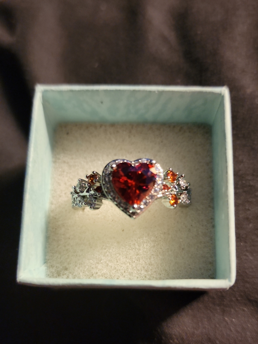 Heart Cut Red Gemstone Ring with Accent Stones - Size 11!